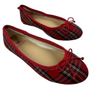 J. Crew Crewcuts Toddler Girls Sz 10c Red Tartan Plaid Ballet Flats Slip On Bow